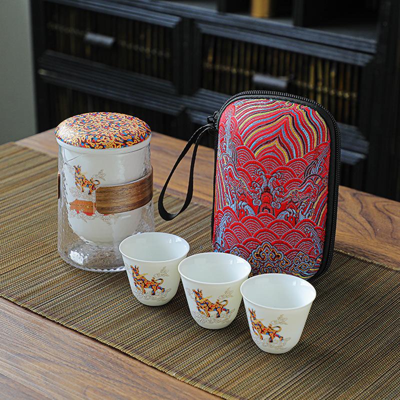 

Travel Tea Set Kuaike Cup Tea Warmer Tea Cup Simple And Portable Business Gift-Giving Gold-Painted Ceramic Gift Box