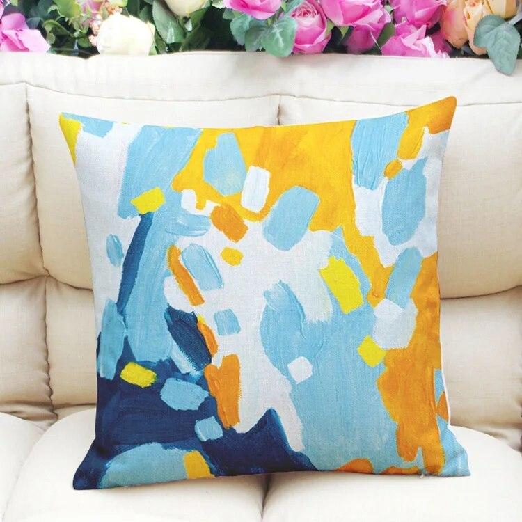 Sofa Car Seat Watercolor Flower Cushion Colorful Cushion Geometric Pillow Decoration Pillowcase Home Decor