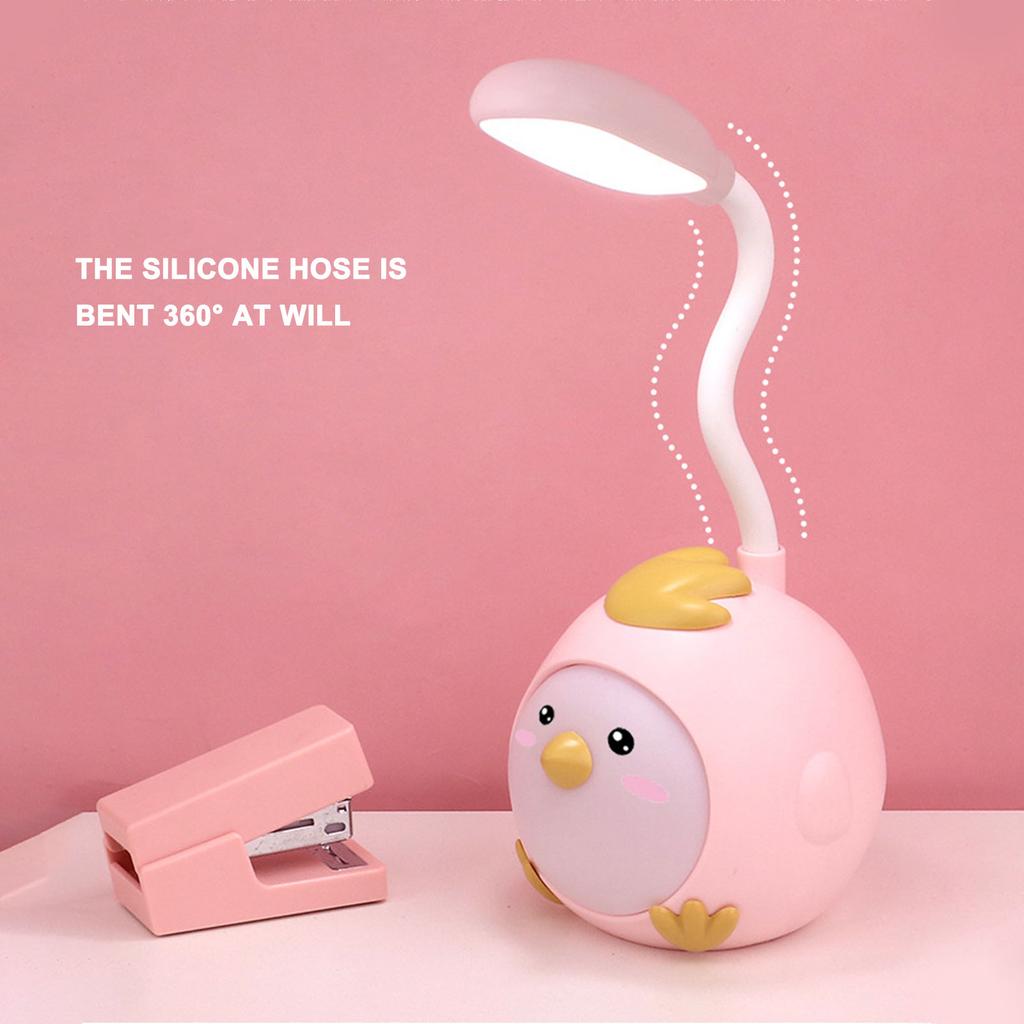 LED Desk Lamp USB Charging Eye   Flexible Color Night Light with Cute Chicken Base