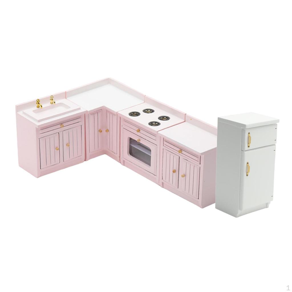 1/12 Doll House Mini Furniture Kitchen Set Playset Cabinet Cooking Table Sink Counter Fridge