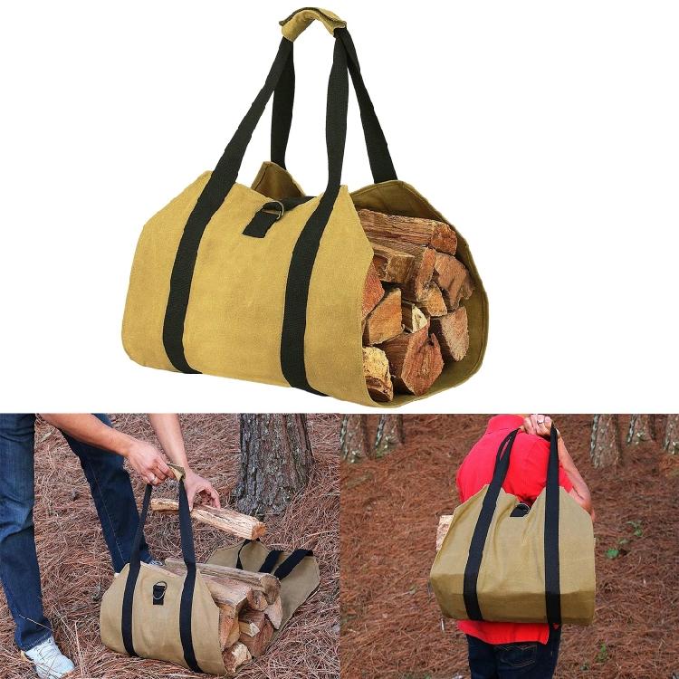 Canvas Firewood Carry Tote Bag Camping Firepalce Wood Bag with Straps Handles