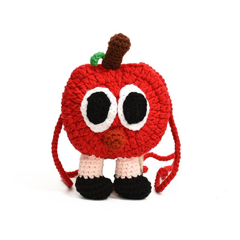 Adorable Knitted Cartoon Apple Shaped Crossbody Bag For Kids Fashionable And Breathable Small Red