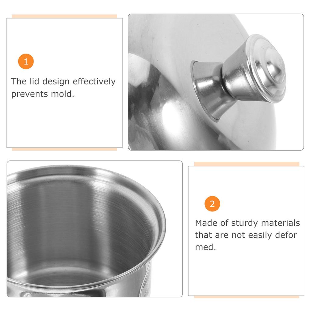 Stainless Steel Sugar Bowl with Lid Spoon Airtight Condiment Dispenser for Kitchen Counter Salt Pepper Soy Sauce Storage