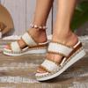 Fashion Vintage Woven Wedge Heeled Slippers Women Summer Plus Size 36-43 Thick Bottom Sandals Woman Comfort Platform Beach Sandles Mujer