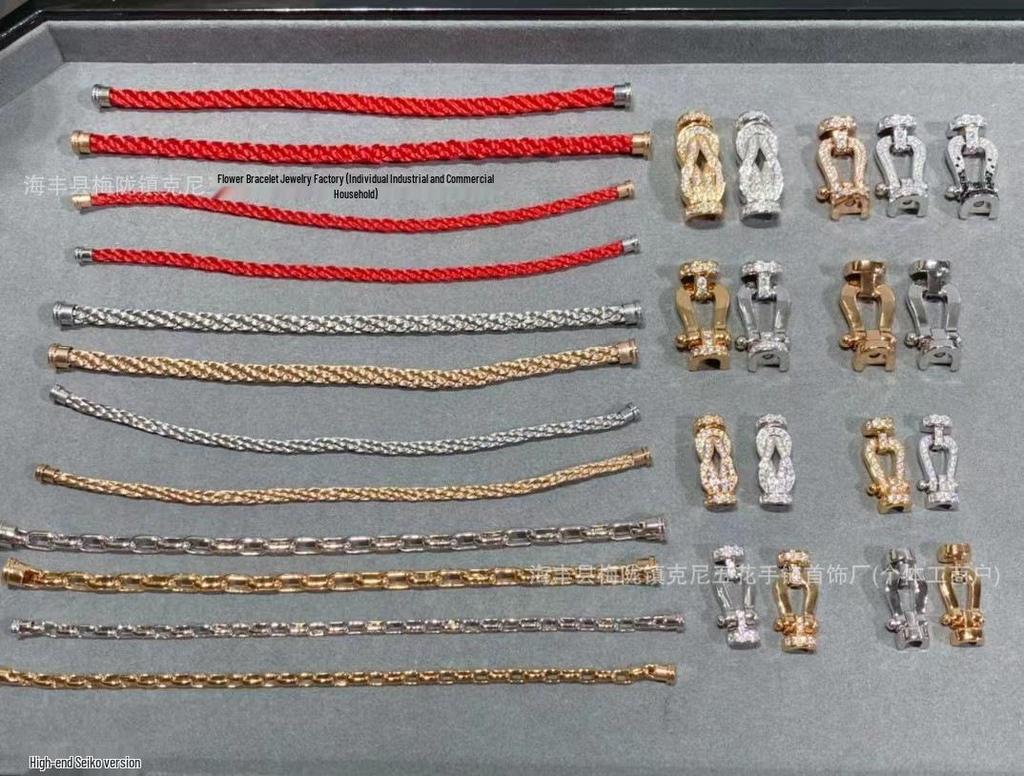 Zodiac Year Fred 10 Horseshoe Diamond Bracelet, 18K Rose Gold & Red String, Unisex Couple Style.