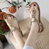 New Women's Summer Flip-Flop Bohemian Sandals Soft Sole Non Slip Rhinestone  Outdoor Big Size Beach Sandals Flat Sole Sandals
