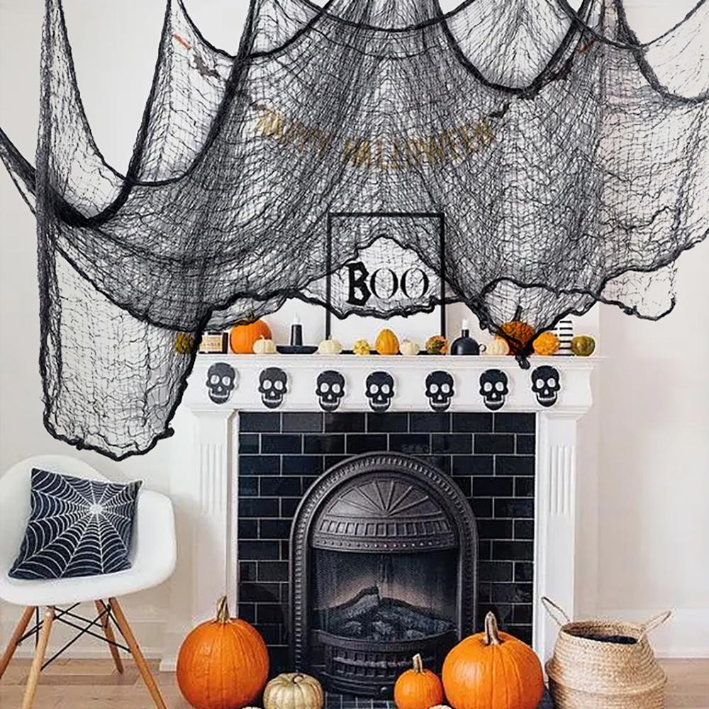 Horror Halloween Decor,2m Black Creepy Gauze Cloth,Spider Webs,Black Gothic Goth Home Decor,Scary House Decorations
