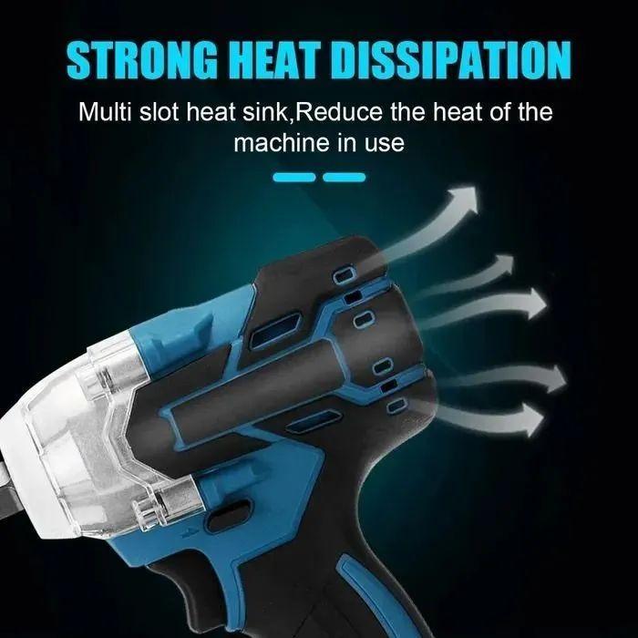 Professionell sladdlös slagnyckel, borstlös, sladdlös, 1/2 tum, 18 V, med två batterier