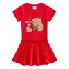 Summer Cartoon Raglan Color-Block Short Sleeve Pleated Dress for Girls