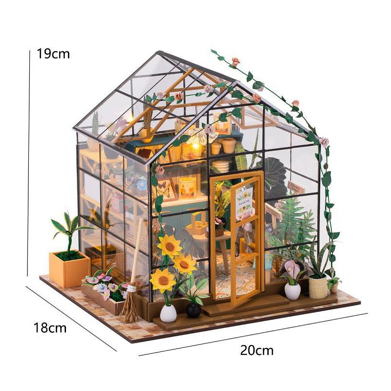 Wooden Miniature Dollhouse with LED Light Creative DIY Flower House Handmade 3D Puzzle Assembly Building Model Toys Doll Houses