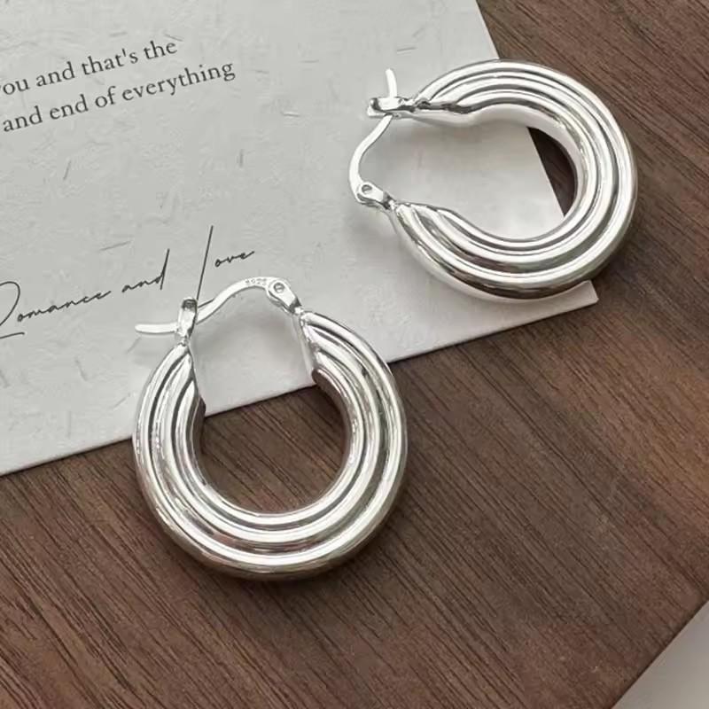 925 Sterling Copper Vintage Earrings For Women Trendy Simple Round Strip Earring Zircon Prevent Allergy Party Accessories Gift