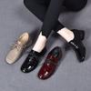 Women's Single Shoes Round Head Lace-up Flats Spring New Embossed Cow Patent Leather Low-heeled Low-top Shoes Women's Casual Shoes