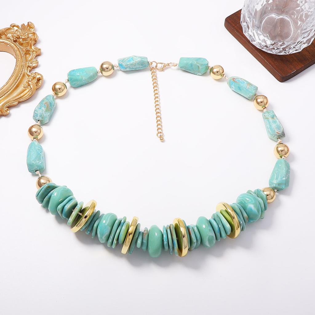 Bohemian Ethnic Fashion Creative Irregular Geometric Resin Beaded Choker Necklace Women Indian Statement Retro Necklace Jewelry