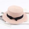 Women Fashion Straw Hat  Retro Bowknot Flat Top Hat Sunshade Beach Hat Summer