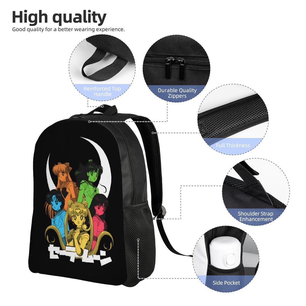 Sailors Anime Moons Backpacks for Women Men School College Student Bookbag Fits 15 Inch Laptop Tsukino Usagi Bags