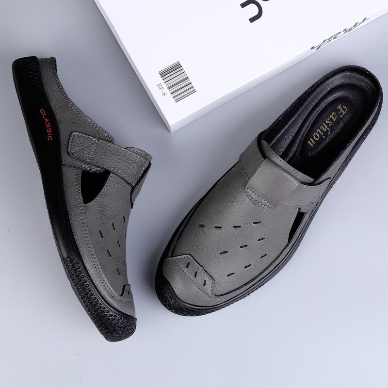 Sommer Ekte Skinn Sko Herre Halv Tøfler Business Kjole Herre Sandaler