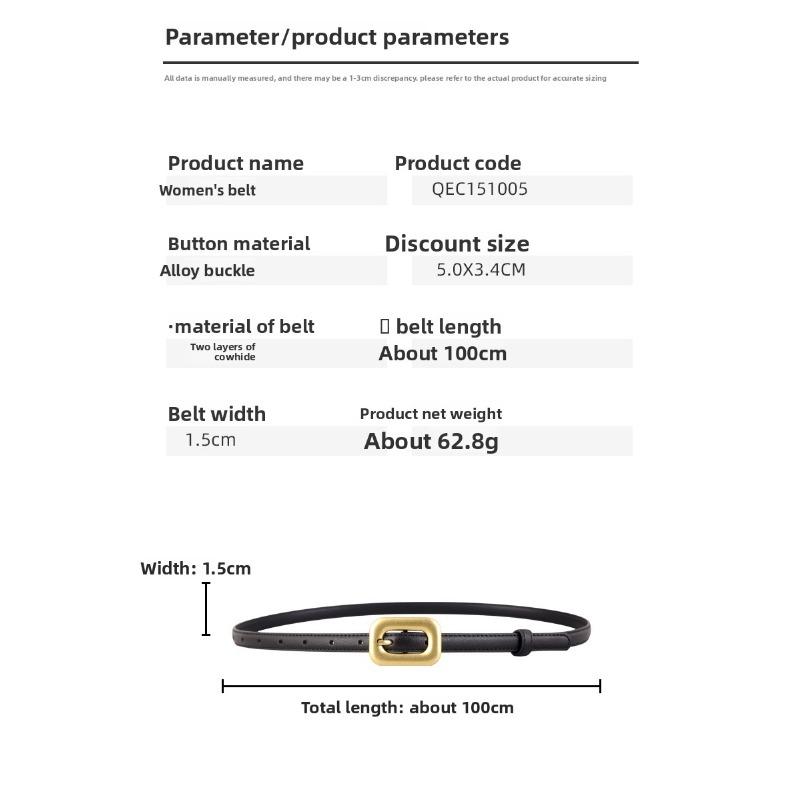 Mary Luxury leather belt - women's genuine smooth pin buckle, premium split cowhide slim dress belt