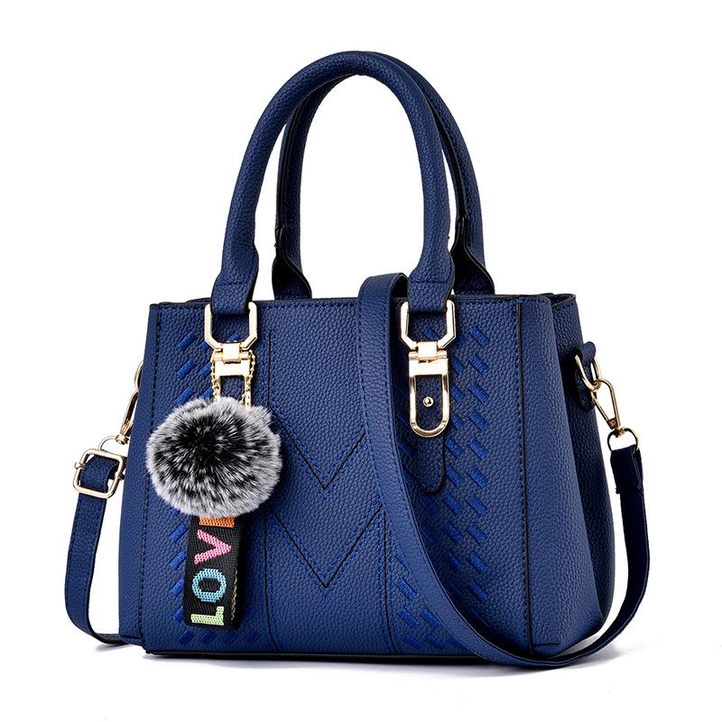 2024 New Korean Style Fashion Embroidered Women's Handbag with Large Capacity and Pom-Pom Pendant