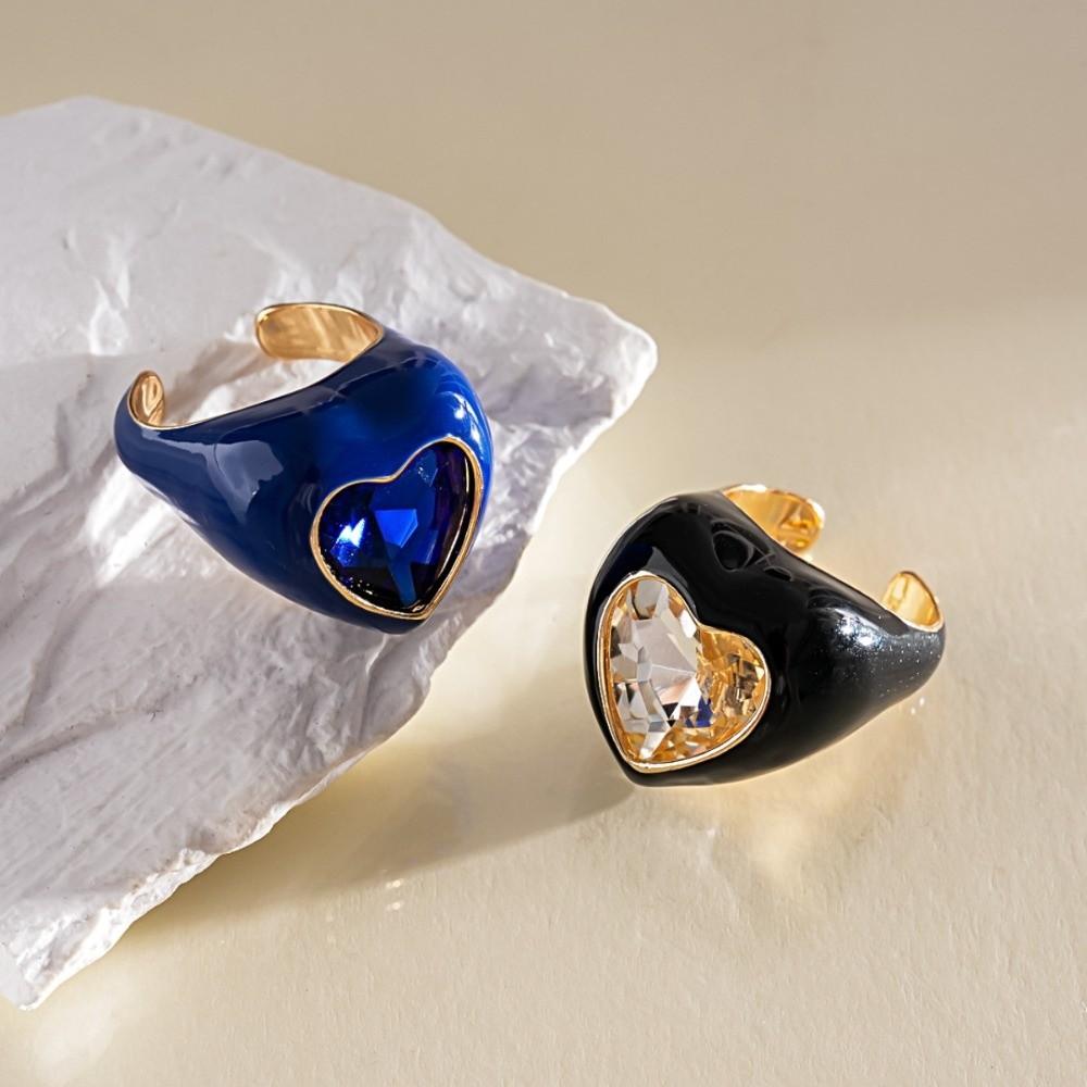 Candy Color Geometric Ring Love Heart Big Dome Plain Ring Hand Ornaments Opening Ring  Party