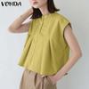 VONDA Women Summer Stand Collar Sleeveless Button Blouses