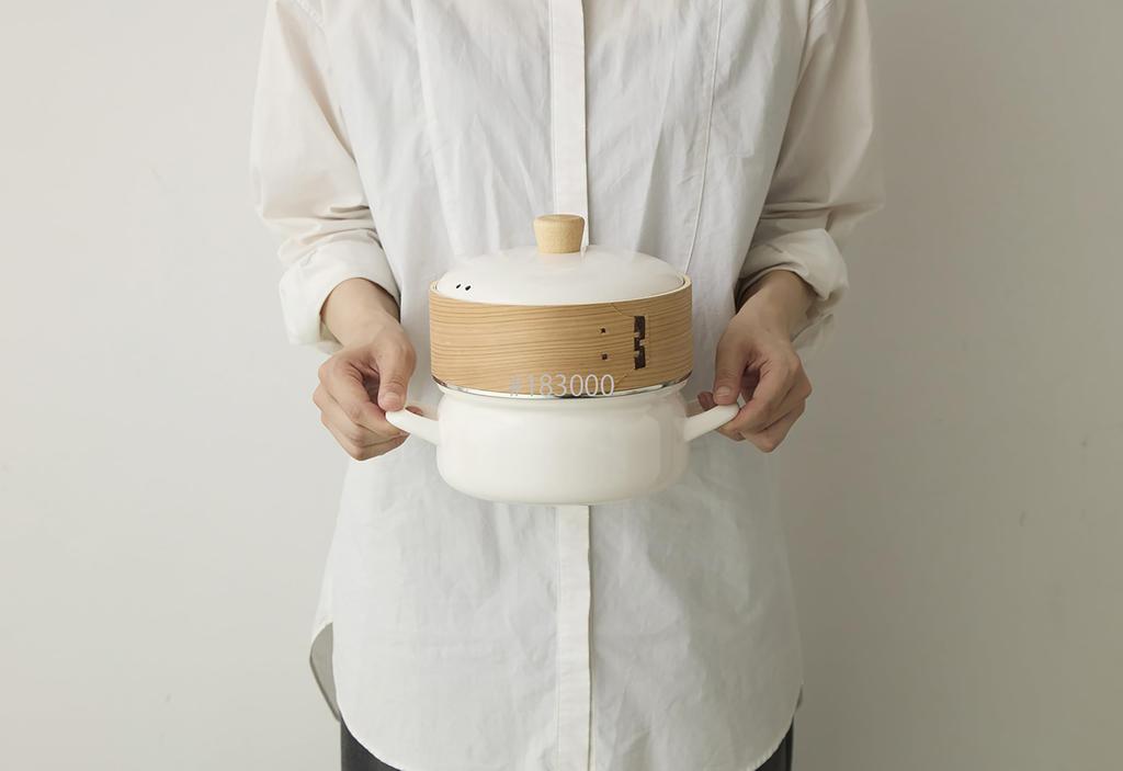 Fuji Enamelware Enamel Pot with Steamer Suitable for Direct Flame Design and [Authentic Product] Basket, White, Cooking, 2-Way (Steamer Pot)