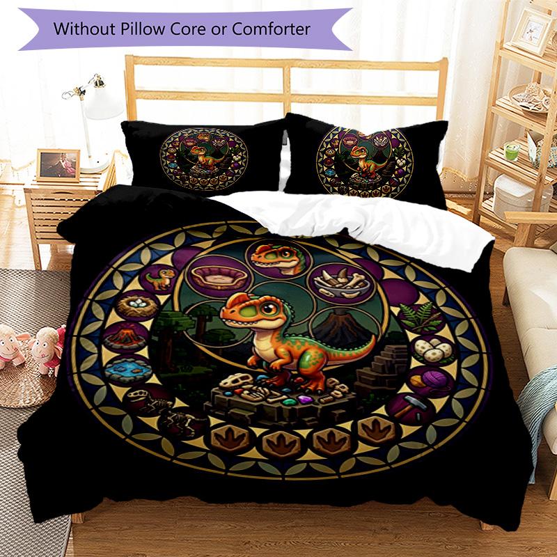 Dinosaur Glass Mandala Pattern Bedding,Quilt Set Quilt Cover Pillowcase Home Birthday Gift (1*duvet Cover+2*pillowcase,without Core)