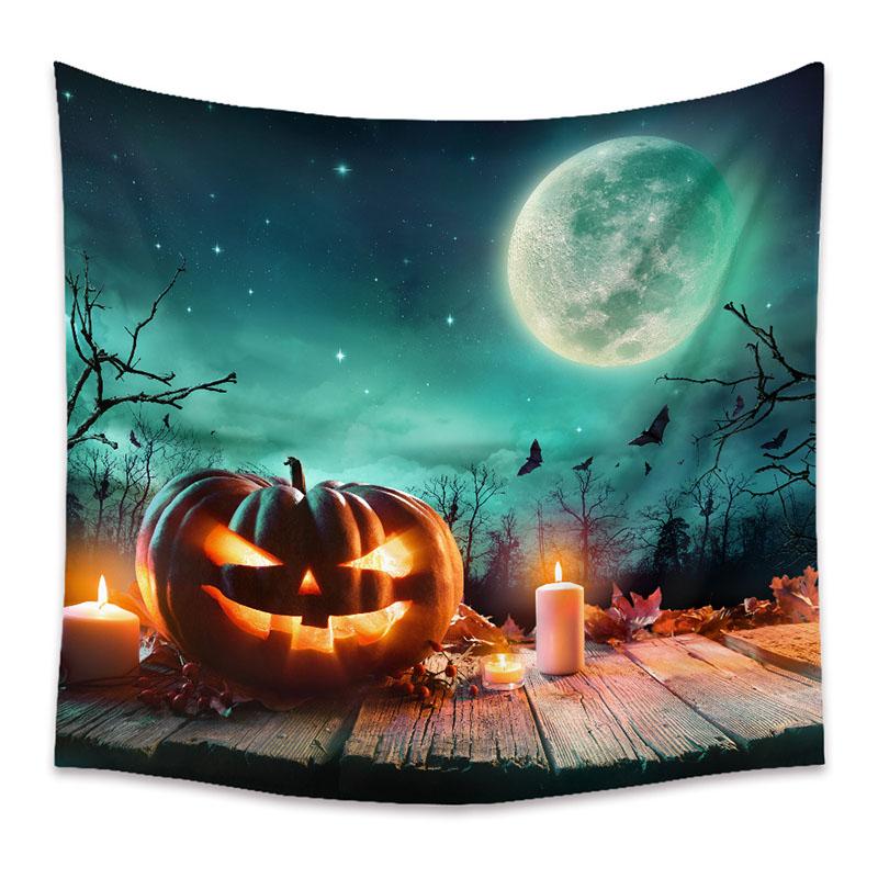 American Halloween Printed Tapestry Horrible Cartoon Pattern Hanging Cloth for Living Room Pumpkin Bat Wall Carpet Decoration