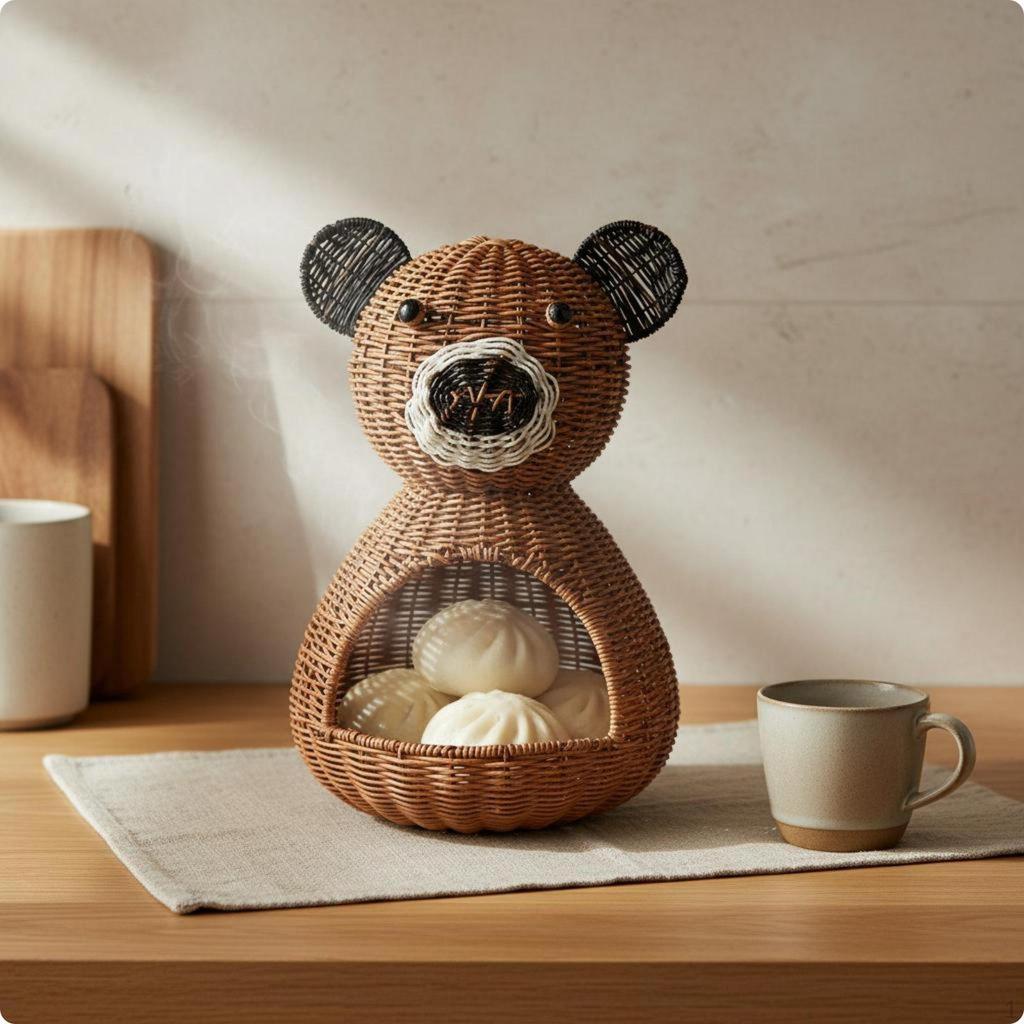 animal Shaped Storage Basket Rattan Look Wicker Decorative Cute Creature Motif