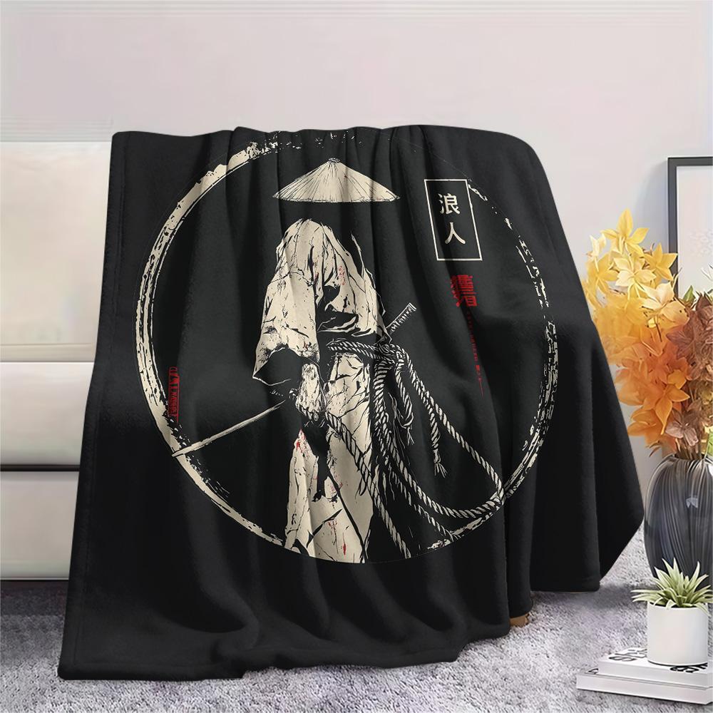 Japanese Warriors  Print Flannel Blanket, High quality Comfortable for All Seasons, Home Decor, Warmth and Comfort