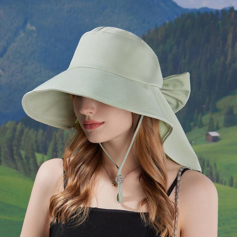Spring and Summer Outdoor Sunscreen Sun Hat Fashion with Ponytail Hole Hat Women's Big Brim Shawl Neck Bucket Hat