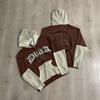 Studded Hooded Sweatshirt With Distressed Patchwork Design Mens Loose Fit Cotton Fleece Pullover Winter 2026