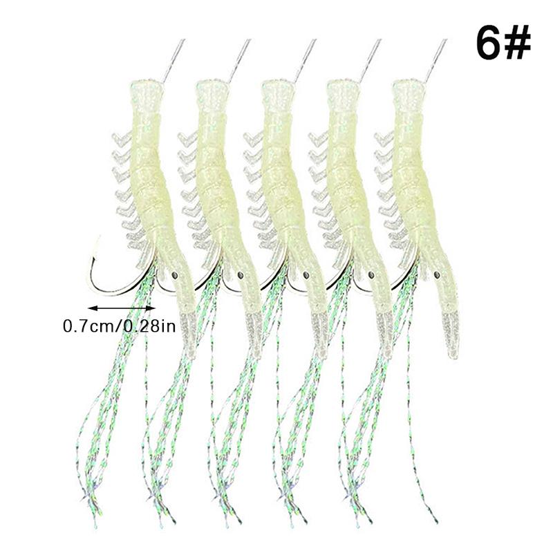 Shrimp Bait Rigs 5 Hooks/Pack Glow Saltwater String Hook Fishing Lure Tackle 1# 2# 3# 4# 5# 6#