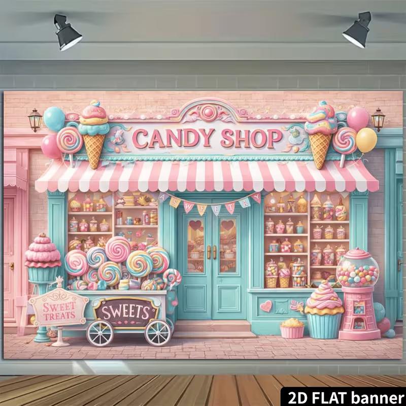 2D Sweet Treats Candy Shop Backdrop for Candy Themed Party Photography