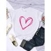 Pink Heart Print Women T-shirt Personality Casual Short Sleeve T Shirt Female Harajuku 2025 Summer O-Neck Unisex Clothes Tops