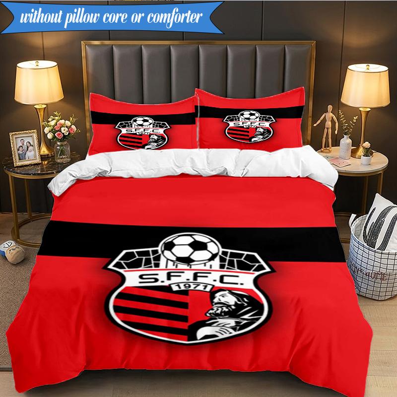 3PCS Soccer Team Crest Design Printed Soft Bedding Set,Including 1pc Duvet Cover And 2pcs Pillowcases Perfect for Bedroom, Dormitory, Fan gift