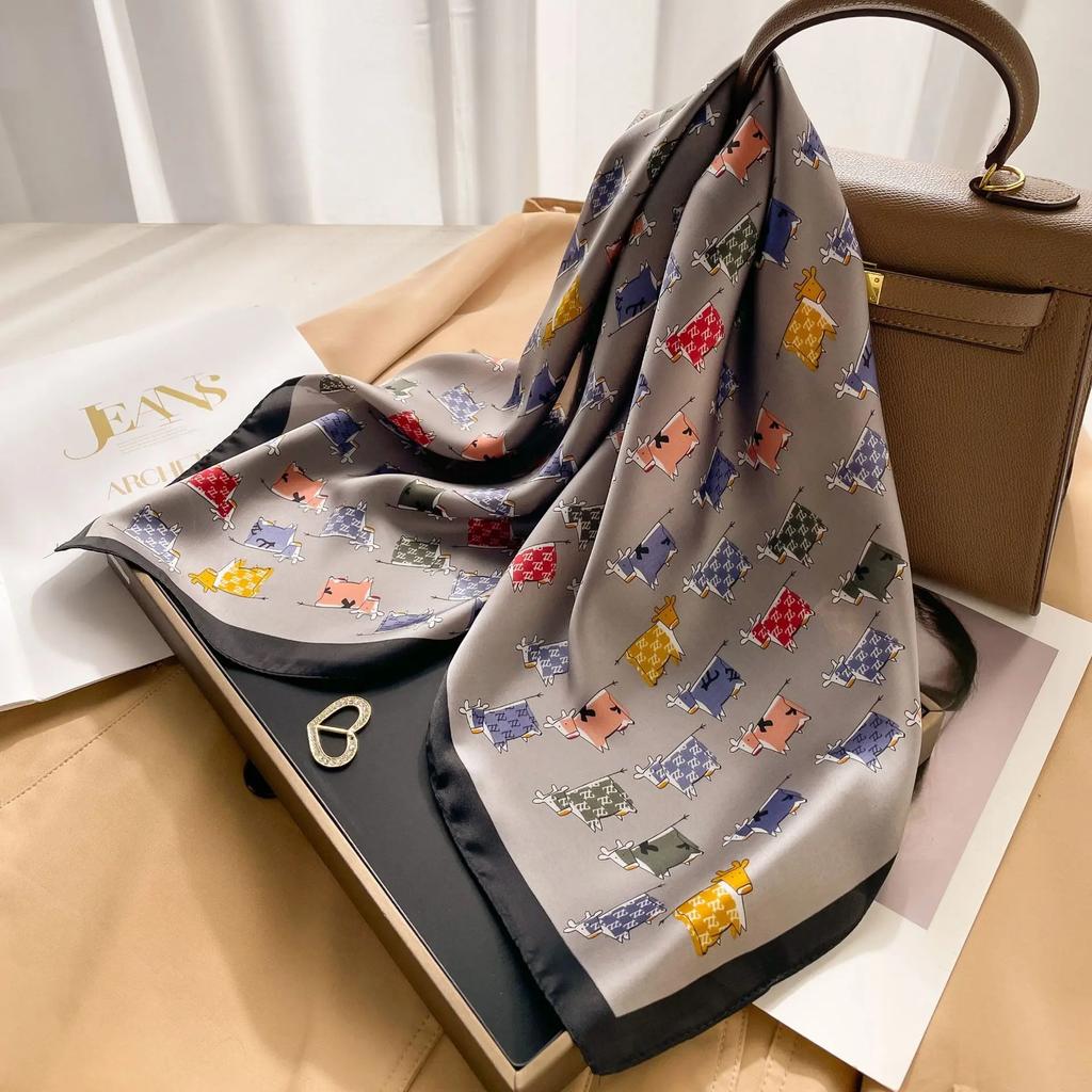 Silk Square Scarf Women 100% Real Luxury Brand Horse Print Neckerchief Female Hair Hand Bag Wrist Foualrd Scarves Bandana