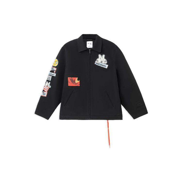 

Li Ning X Og_Slick Collaboration Skateboard Series Cartoon Pattern Printed Freeneck Cotton Jacket Winter Men Jacket Black AJMS017-2 M