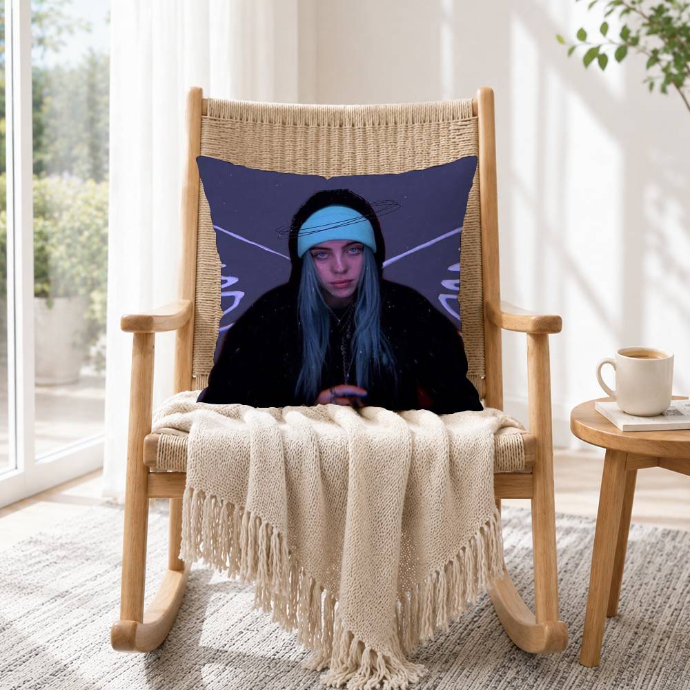 S-Singer B-Billie Eilish Pillow Case Square Double-Sided Sofa Cushion Cover Bedroom Bedside Pillow Gift