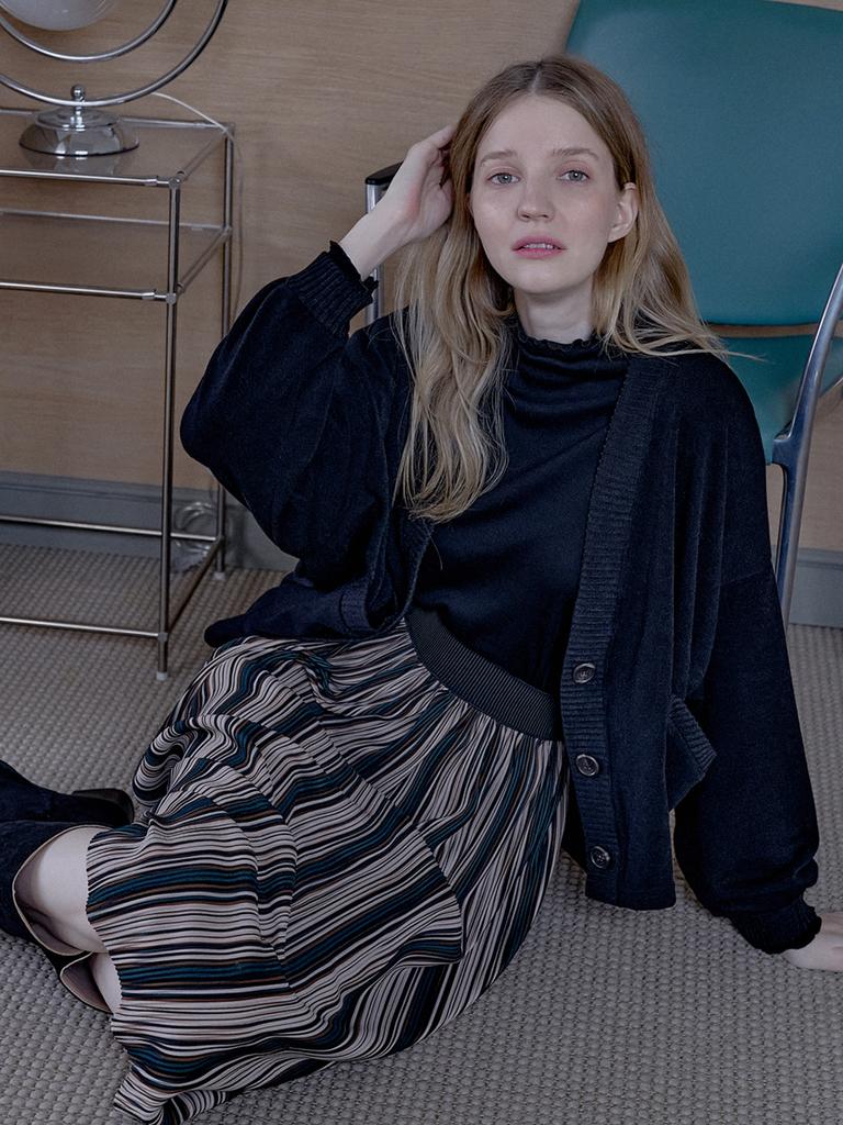 Avang Multi-Stripe Pleated Skirt - Green