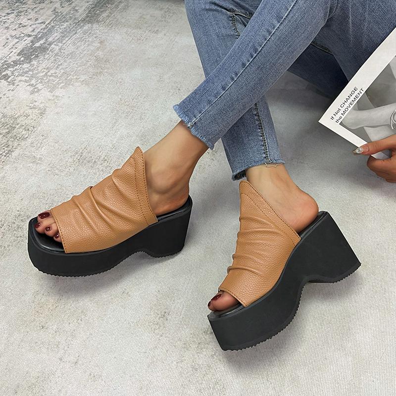 Modne Letnie Damskie Sandały na Koturnie Premium Ortopedyczne Sandały z Odkrytymi Palcami Vintage Antypoślizgowe Skórzane Casualowe Damskie Buty na Platformie Retro