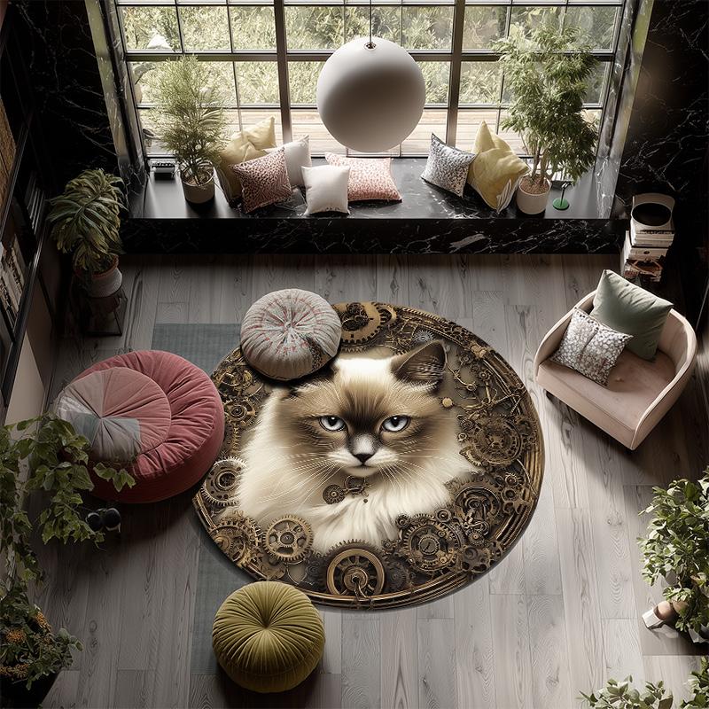 Gear Cat,Round Area Rug,Carpet Rug for Living Room Bedroom Sofa Playroom Decor,Non-slip Floor Mat