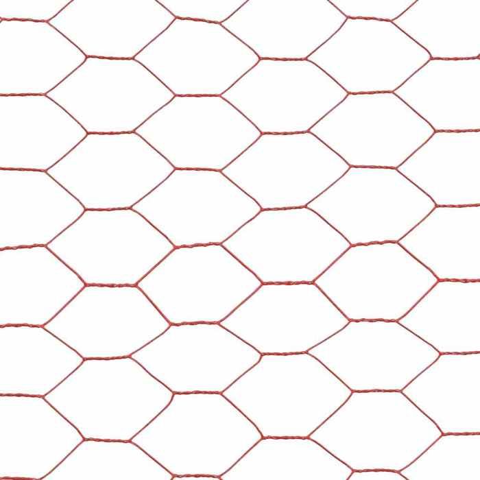 VidaXL Grillage Acier Revêtement PVC 25x1 m Hexagonal Rouge Clôture Jardin 143305
