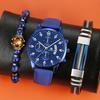 Classic Quartz Watch And Beaded Bracelet Set For Men With Decorative Elements