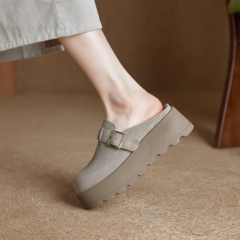 Women's Slippers Thick-soled Mules with Closed Toe for Women Large-size Comfortable Half-slippers Female