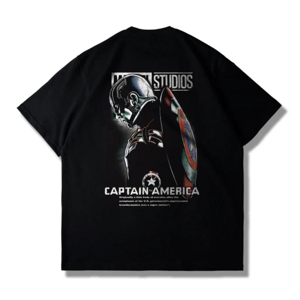Captain America Shield Men's Autumn Break Short Sleeve T-shirt men's and women's loose plus size top clothing