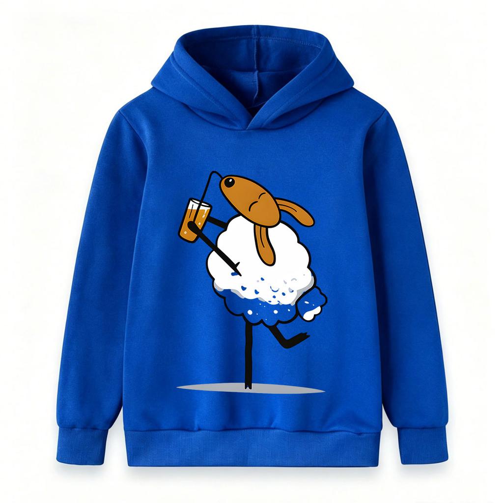 Kids Boys Girls Pullover Hoodie, Funny Cartoon Drunk Sheep Graphic Hooded Sweatshirt, Casual Soft Long Sleeve Top for Daily Wear Party Holiday Gift fo