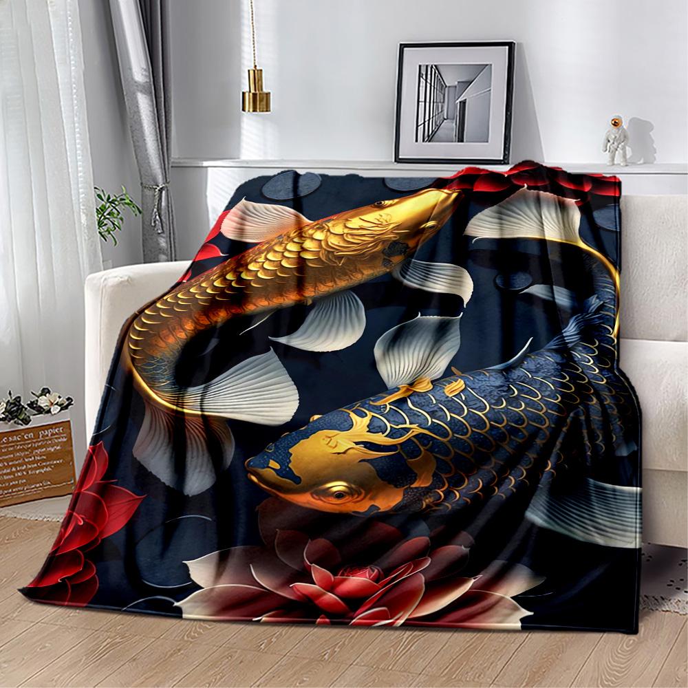 Koi Fish Lake Blanket Warmthful Decor Perfect for Chair Sofa Seaside for All Seasons Digital Print Best Holiday Gift for Friends Family