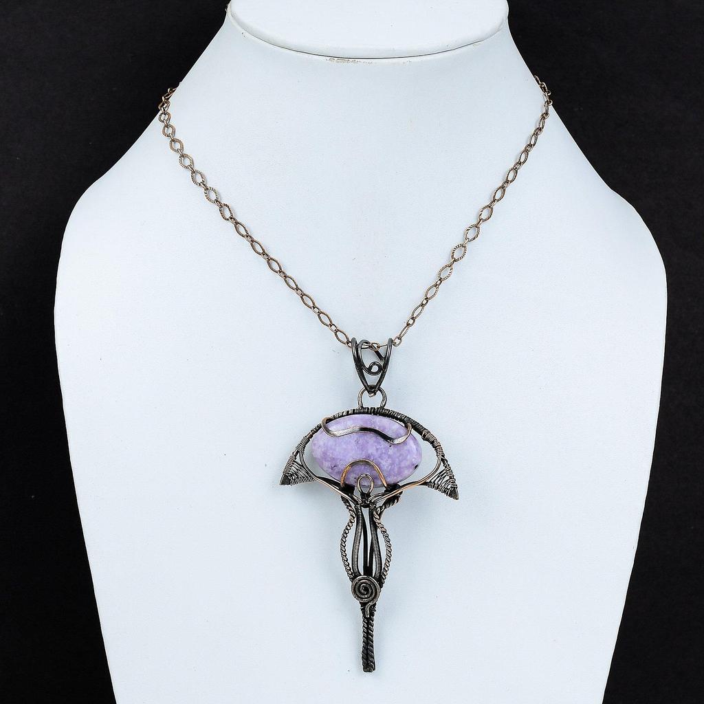 Pandantiv Lepidolit Pandantiv Înfășurat în Sârmă de Cupru Pandantiv Piatră Prețioasă de Calitate Superioară Pandantiv Delicat Bijuterii din Sârmă de Cupru Pandantiv Handmade Cadou Pentru Mamă