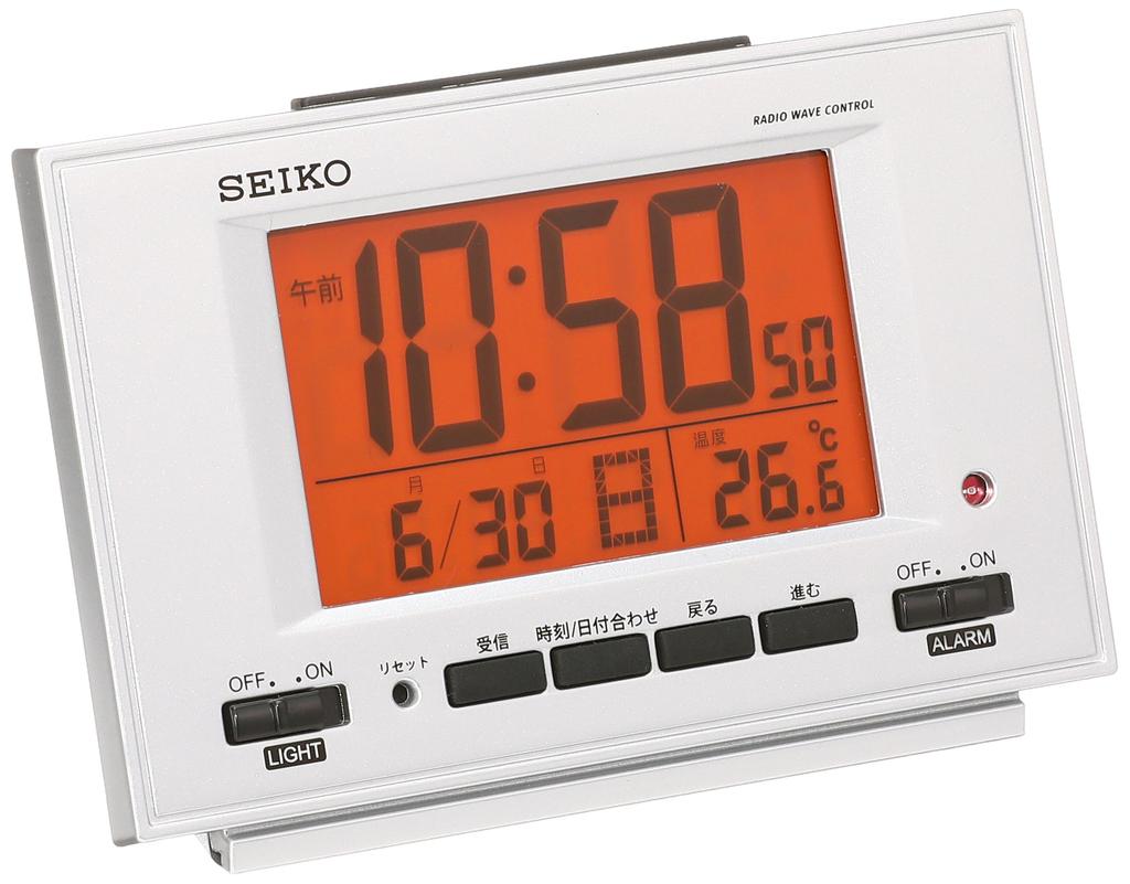 Seiko Clock Alarm Automatic Temperature Silver SQ780S SEIKO Clock, Radio-Controlled, Digital, Illumination, Calendar, Display, Metallic,