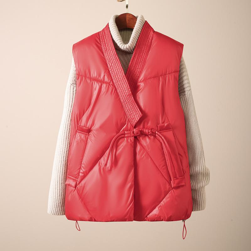 Down Winter Women's Vest Thicken V Neck Sleeveless Puffer Jacket Padded Warm Outerwear Women